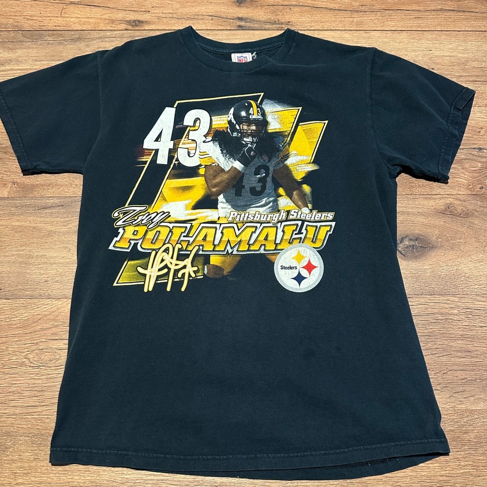 Vintage NFL Players‎ Troy Polamalu Pittsburgh Steelers T-Shirt Mens Medium